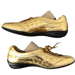 Hogan Interactive Italian Luxury Gold Metallic Leather Sneakers Women's US 5.5